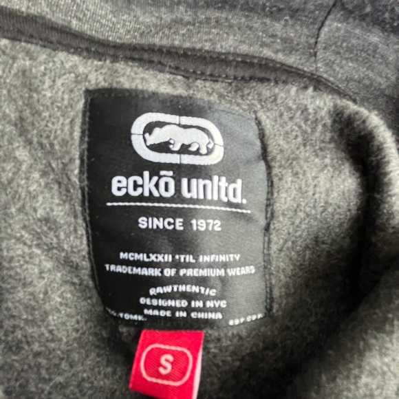 Ecko full zip Hoodie jacket men’s Small dark Gray with front logo, front pockets - Picture 8 of 9